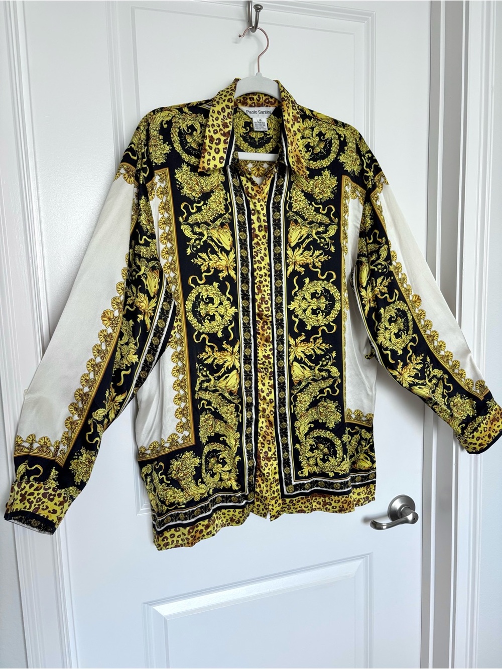 Vintage 100% Silk Paolo Santini Leopard Baroque Shirt 16 Maximalist